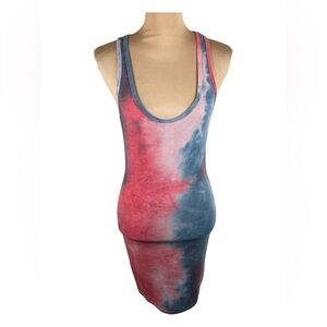 True Religion Womens Tie Dye Rib Knit Racerback Bodycon Pink/Blue Dress Medium